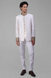 Ivory-Gold Zardozi Hand Embroidered Silk Bandhgala Jacket