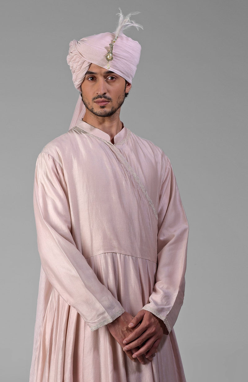 Pale Pink Chikankari Embroidered Angrakha Kurta Set