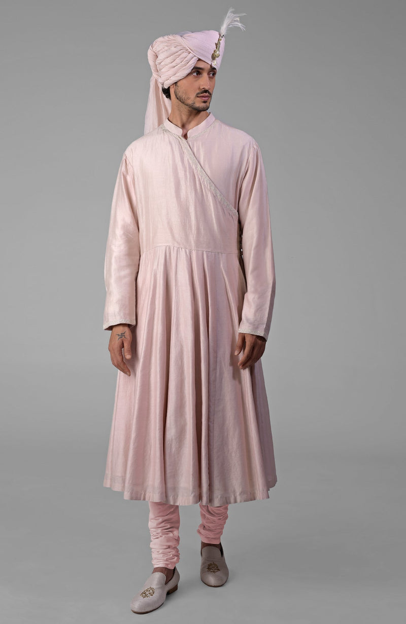 Pale Pink Chikankari Embroidered Angrakha Kurta Set