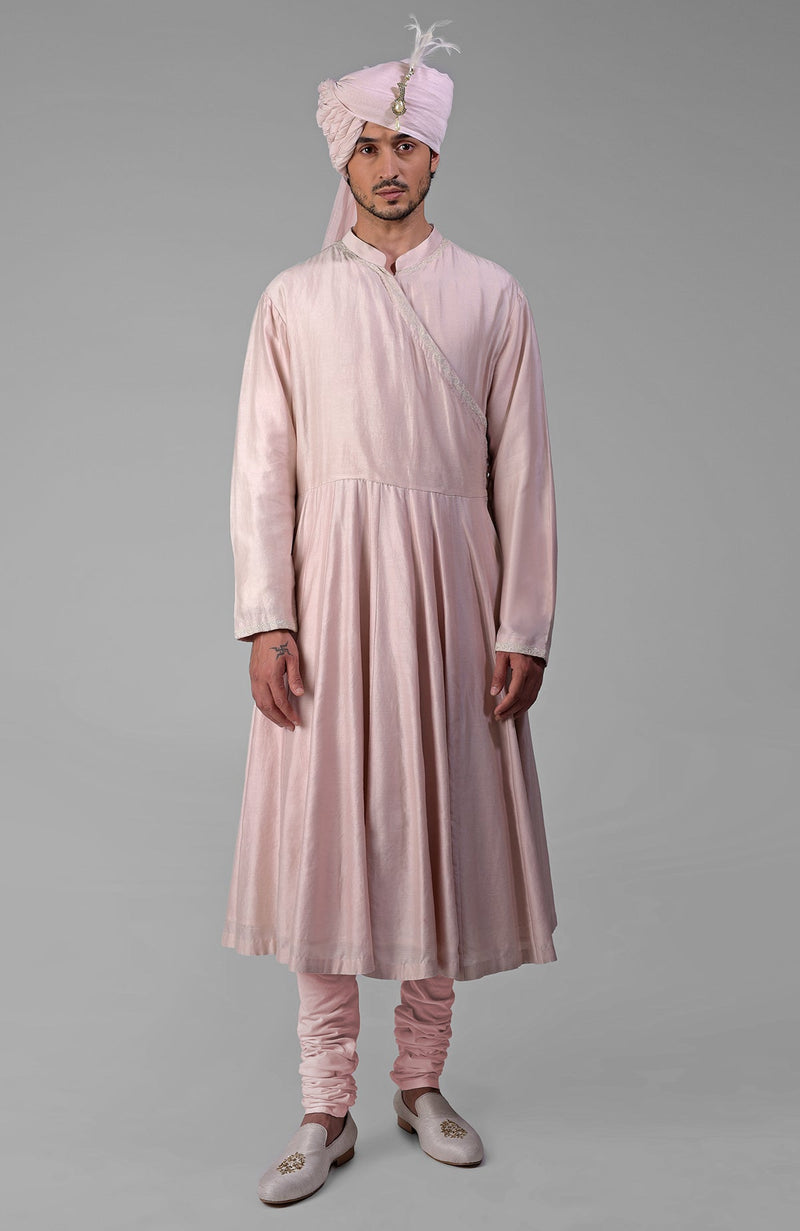 Pale Pink Chikankari Embroidered Angrakha Kurta Set