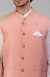 Peach Pure Raw Silk Waistcoat Bandi Jacket