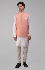 Peach Pure Raw Silk Waistcoat Bandi Jacket