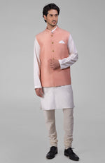 Peach Pure Raw Silk Waistcoat Bandi Jacket