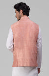 Peach Pure Raw Silk Waistcoat Bandi Jacket