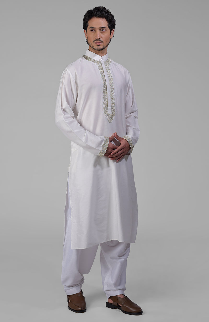 Ivory Kashmiri Tilla Embroidered Kurta Set