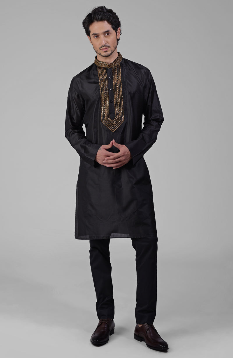 Olive Zardozi Hand Embroidered Pure Silk Kurta