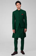 Bottle Green Embroidered Bandhgala Jacket