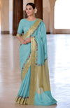 Calendula Yellow Parsi Gara Embroidered Linen Saree