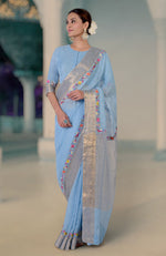 Lilac Breeze Parsi Gara Embroidered Linen Saree