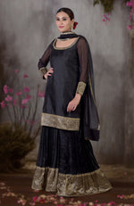 Black-Gold Banarasi Embroidered Sharara Set