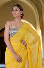 TARA- Diamanté Crystal Bustier with Daffodil Yellow Hand Embroidered Saree
