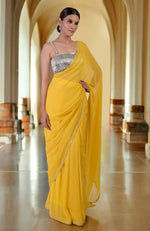 TARA- Diamanté Crystal Bustier with Daffodil Yellow Hand Embroidered Saree