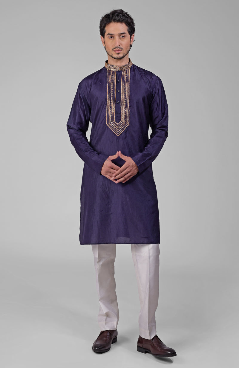 Olive Zardozi Hand Embroidered Pure Silk Kurta