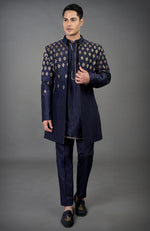 Blue Diamond Hand Embroidered Jacket Set