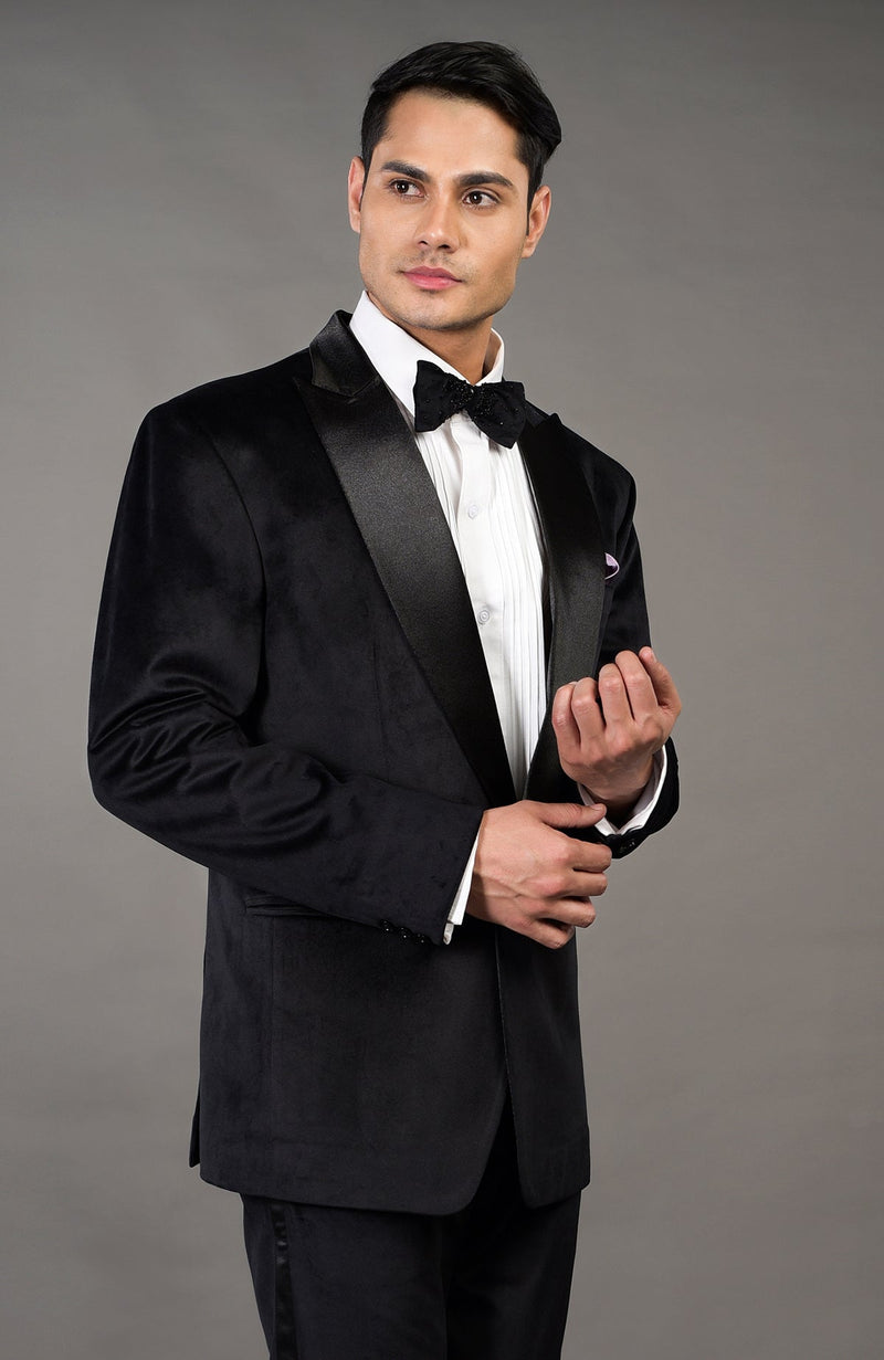 Solid Black Velvet Tuxedo Set