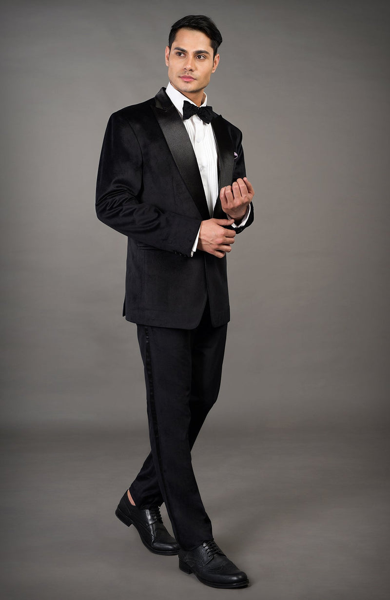 Solid Black Velvet Tuxedo Set