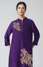 Eggplant Kashmiri Tilla Aari Embroidered Kaftan