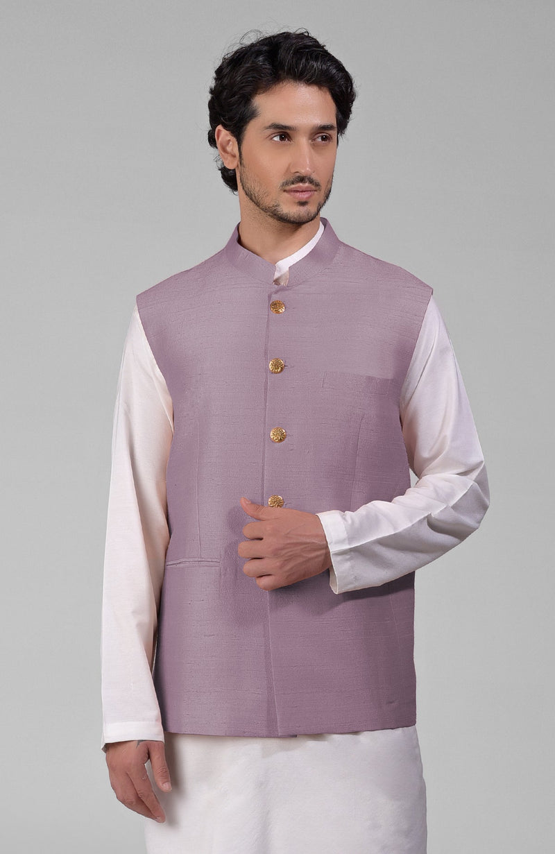 Peach Pure Raw Silk Waistcoat Bandi Jacket