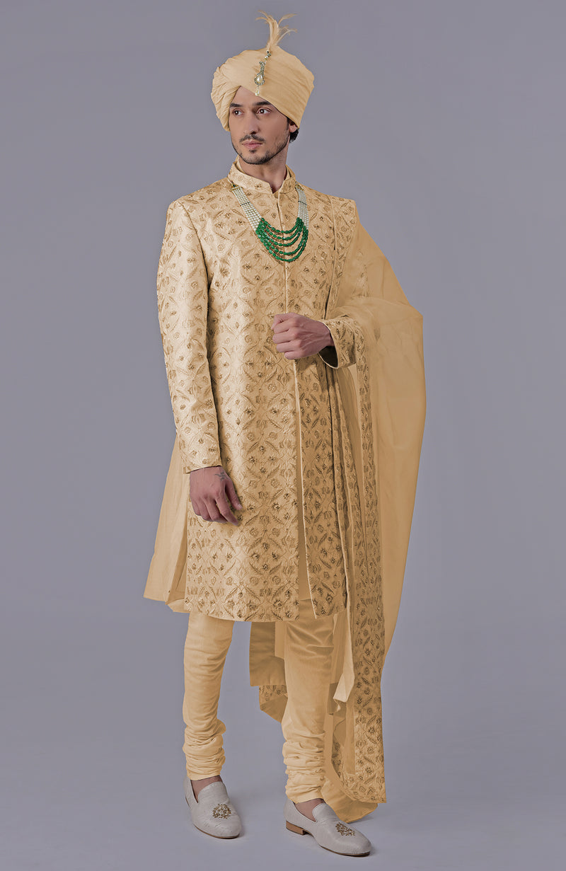 To Be In Love Gold Embroidered Sherwani Set