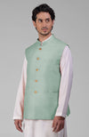 Gossamer Green Pure Raw Silk Waistcoat Bandi Jacket