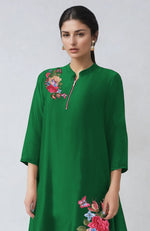 Green Parsi Gara Embroidered Kaftan set