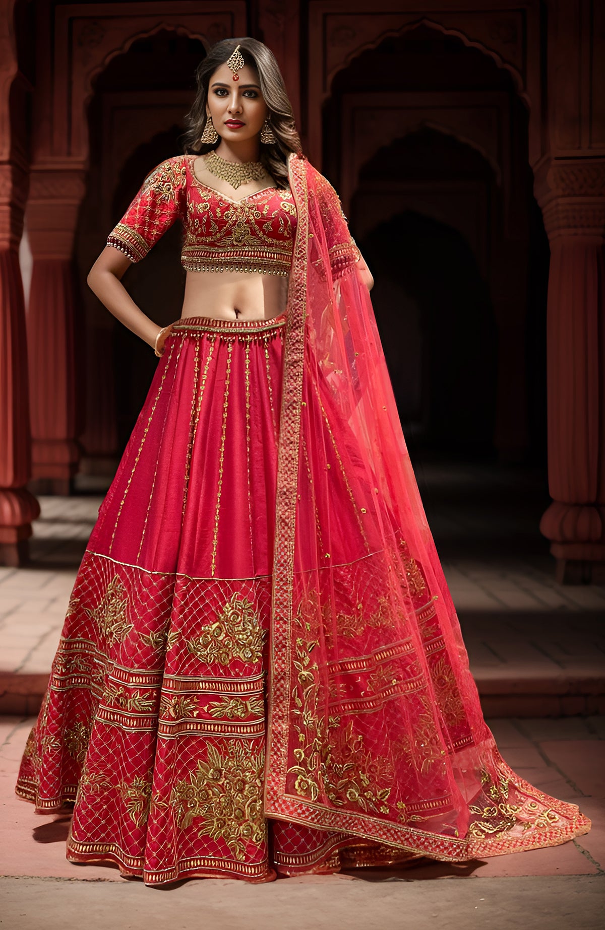 Deep Red Blouse - Fit And Flare Lehenga Reception Article