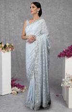 Heirloom Powder Blue Chikankari-Gota Patti Hand Embroidered Saree