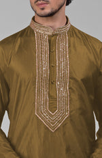 Olive Zardozi Hand Embroidered Pure Silk Kurta