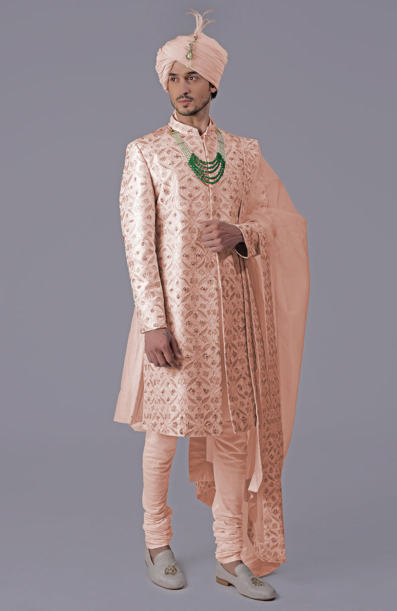 To Be In Love Gold Embroidered Sherwani Set