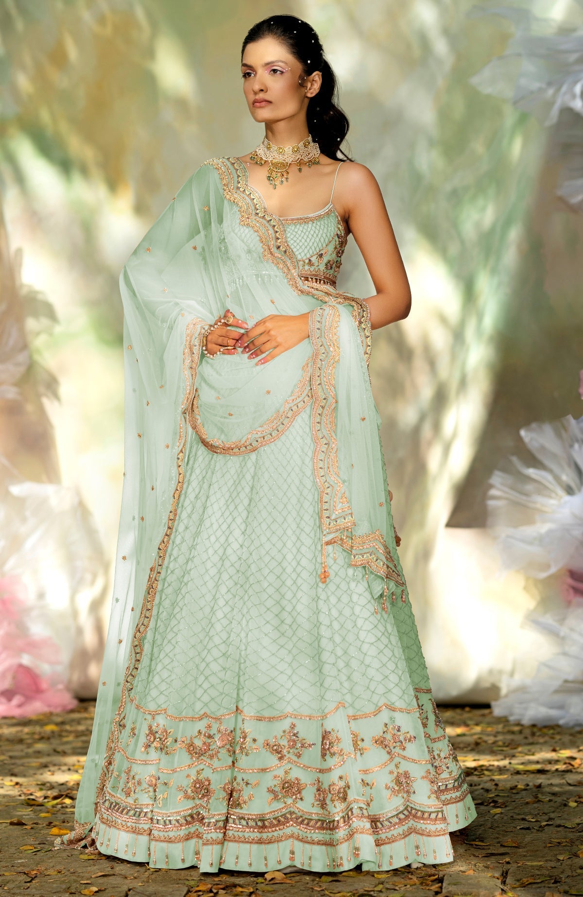 Buy FUSIONIC Designer Rama Green color Crop Top Lehenga Choli For Women at  Amazon.in