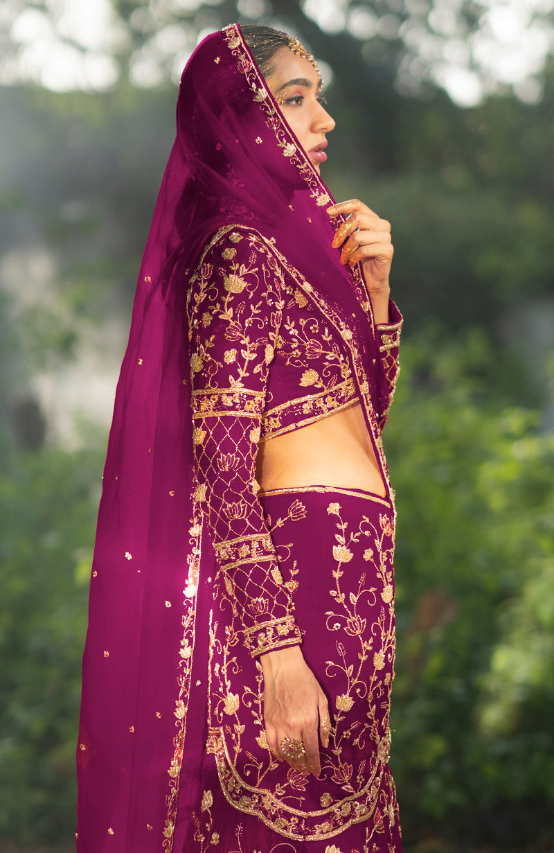 She Walks In Beauty Deep Rosewood Lehenga Set