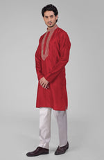 Red Zardozi Hand Embroidered Pure Silk Kurta Set