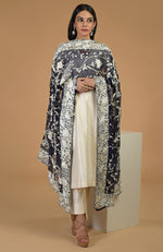 Masterpiece Midnight Blue Parsi Gara Hand Embroidered Dupatta