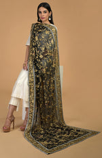 Masterpiece Black Parsi Gara Hand Embroidered Dupatta