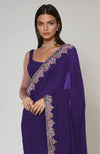 Indigo Purple Kashmiri Tilla and Resham Embroidered Saree