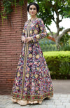 Navy Blue Parsi Gara and Zardozi Hand Embroidered Anarkali Jacket Set