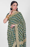 Masterpiece Bottle Green Bandhej & Banarasi Zari Zardozi Hand Embroidered Saree