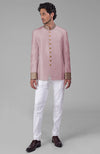 Burnished Lilac-Gold Zardozi Hand Embroidered Silk Bandhgala Jacket Set