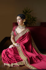 Blood Red- Gold Zardozi Hand Embroidered Pure Silk Saree