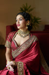 Blood Red- Gold Zardozi Hand Embroidered Pure Silk Saree