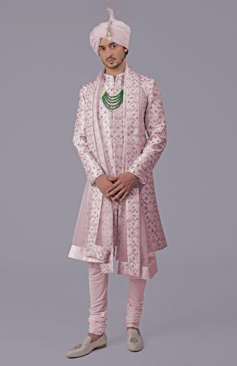 To Be In Love Burnished Lilac Embroidered Sherwani Set