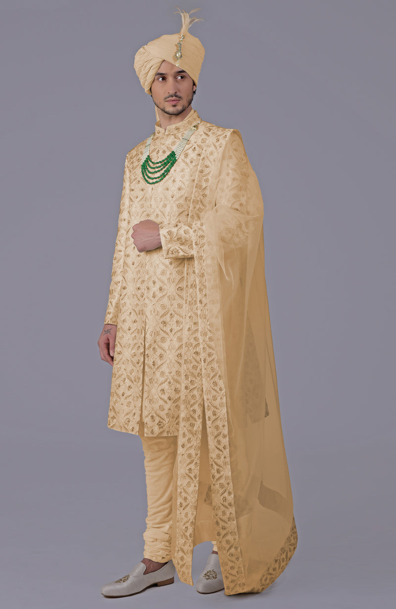 To Be In Love Ivory-Gold Embroidered Sherwani Set