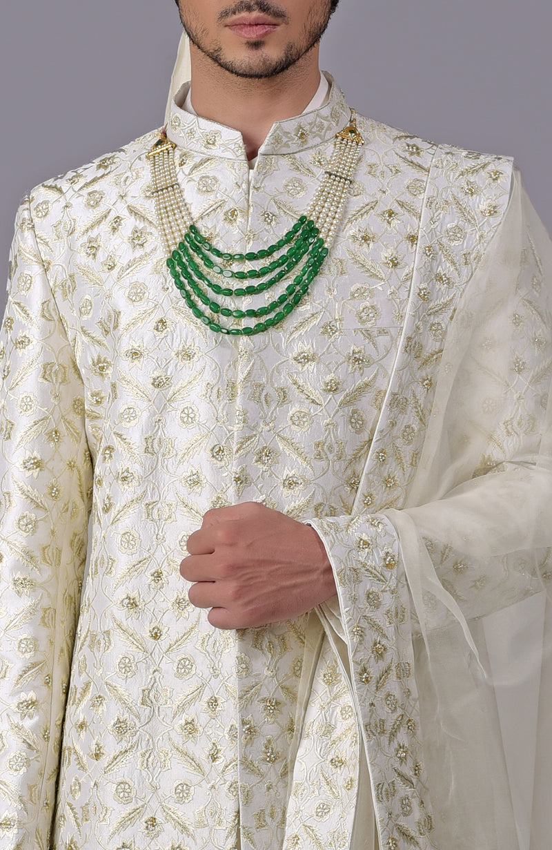 To Be In Love Ivory-Gold Embroidered Sherwani Set