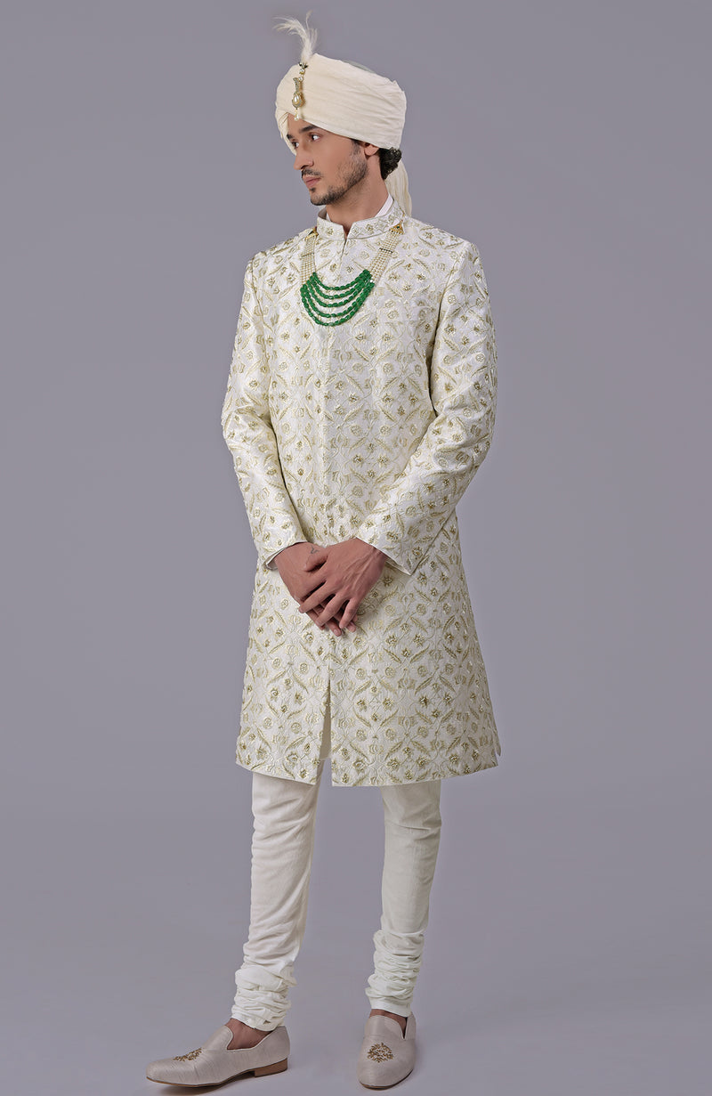 To Be In Love Ivory-Gold Embroidered Sherwani Set