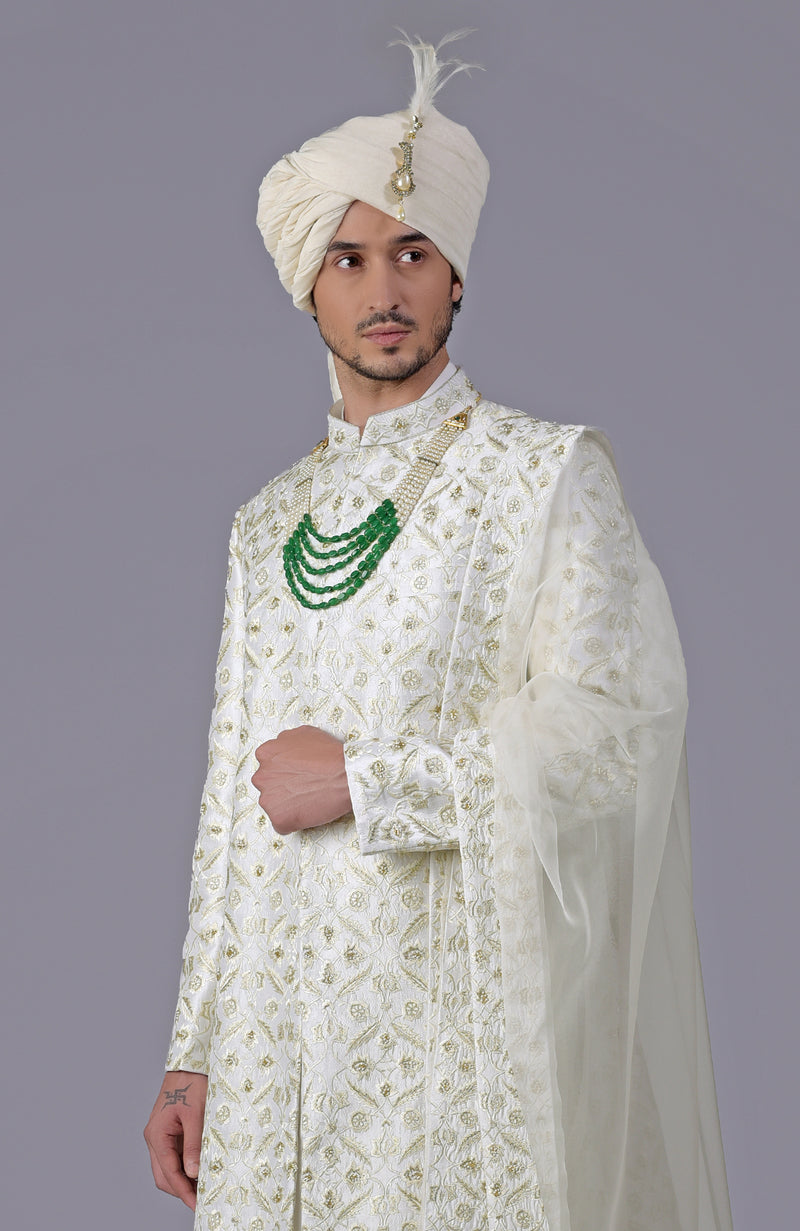 To Be In Love Ivory-Gold Embroidered Sherwani Set