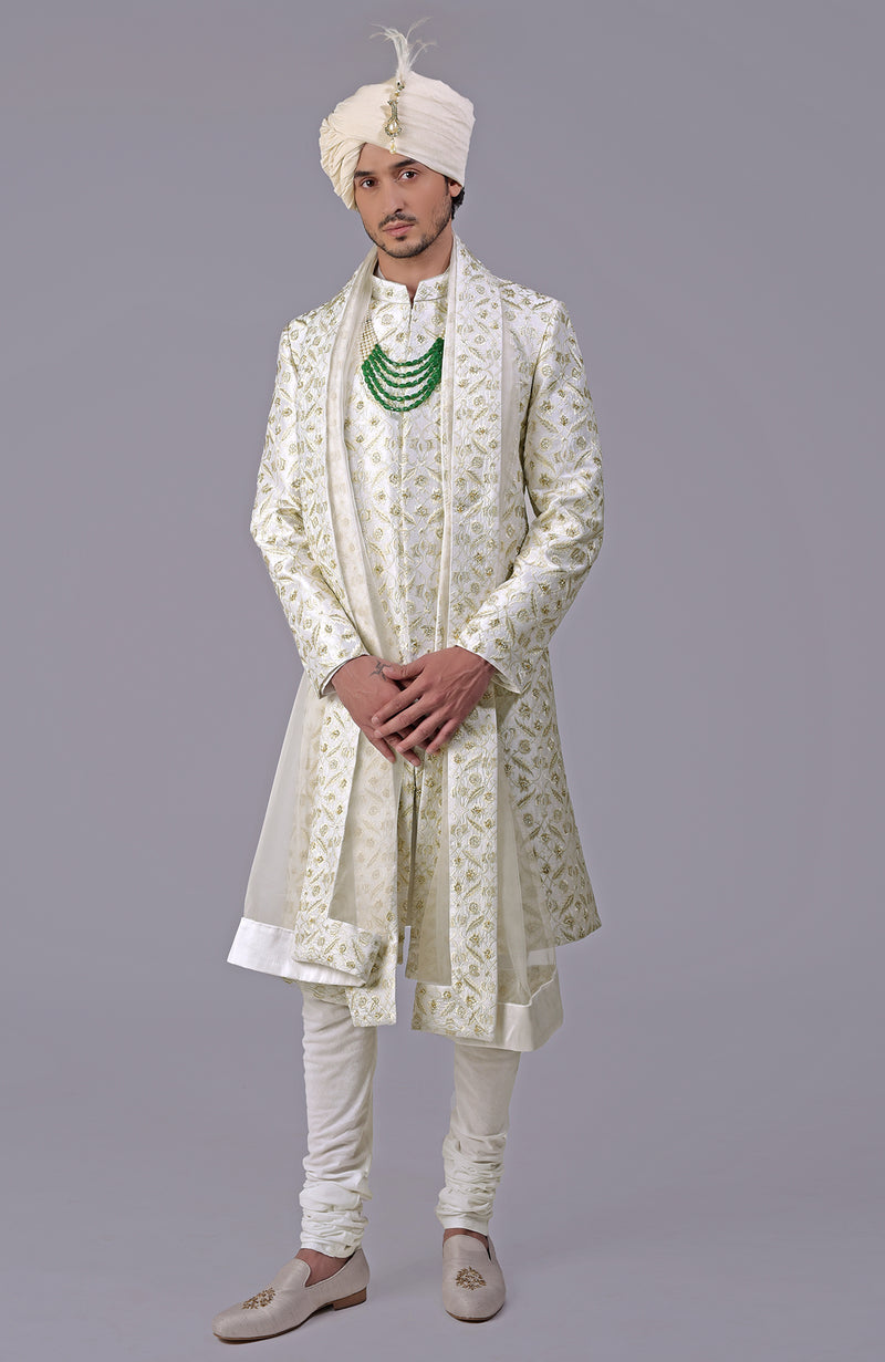 To Be In Love Ivory-Gold Embroidered Sherwani Set