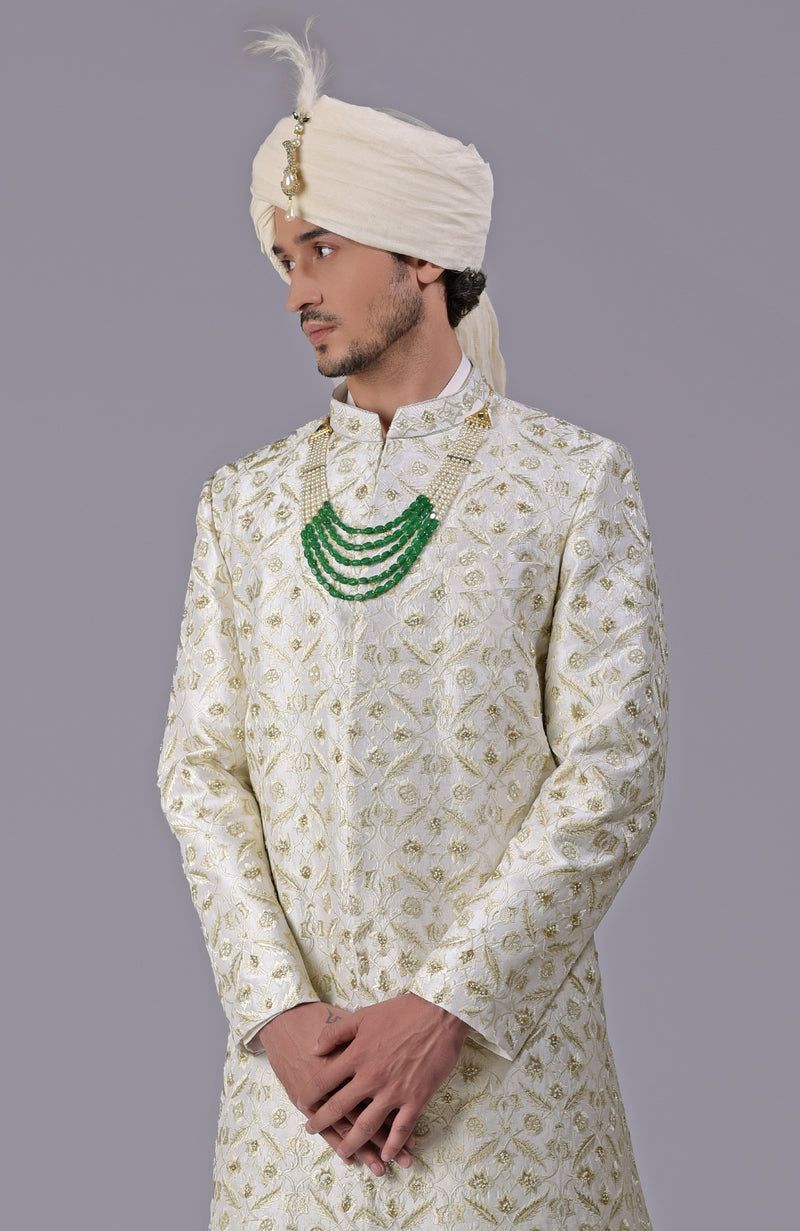 To Be In Love Ivory-Gold Embroidered Sherwani Set