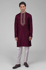 Maroon Zardosi Hand Embroidered Pure Silk Kurta