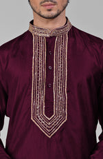 Maroon Zardosi Hand Embroidered Pure Silk Kurta