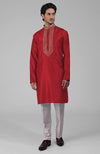 Maroon Zardosi Hand Embroidered Pure Silk Kurta